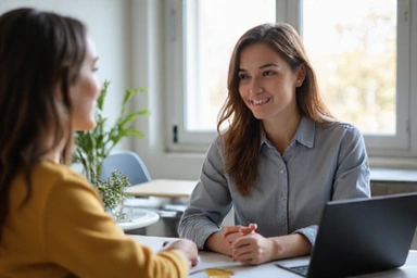 Isang larawan ng isang maaliwalas na customer service interaction, na nagpapakita ng tiwala at bukas na komunikasyon