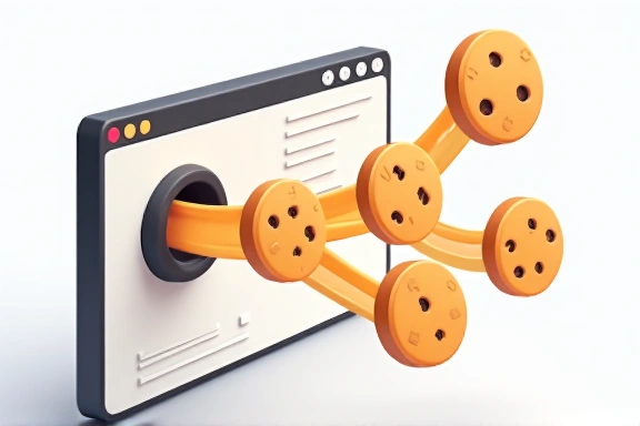 Illustration of various types of cookies flowing into a browser window