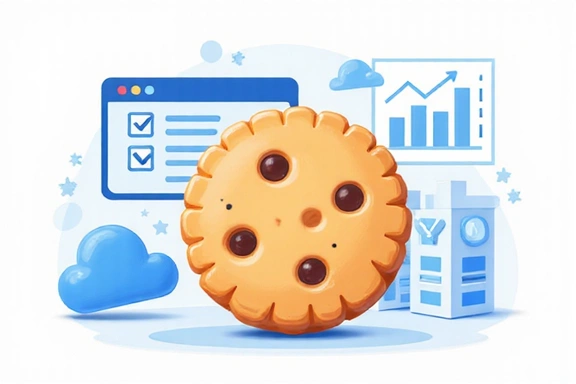 Illustration of a cookie icon with digital elements